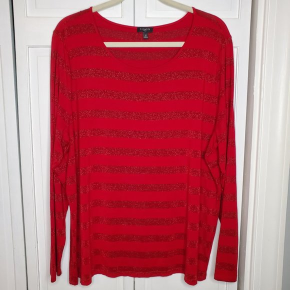 Talbots 2X Plus Size red Striped Long Sleeve T-Shirt Top Rounded Neckline - Picture 7 of 7